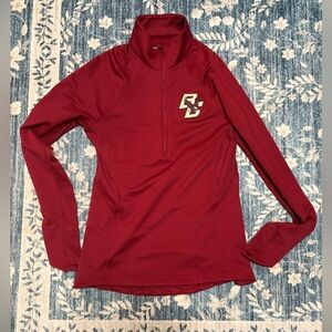 Under Armour Burgundy Long Sleeve Zip Up Top with Boston College Logo